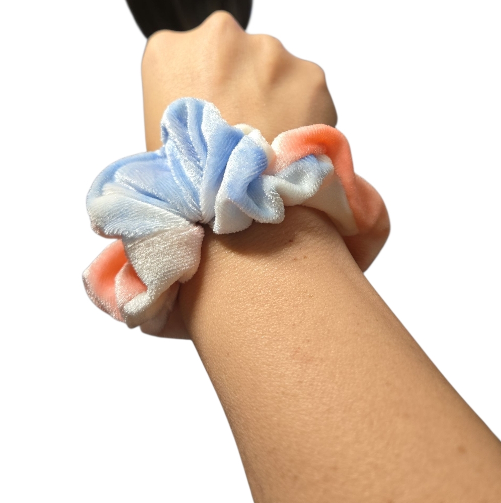 Blue And Pink Velet Scrunchie Handmade H012 - Picture 2 of 2